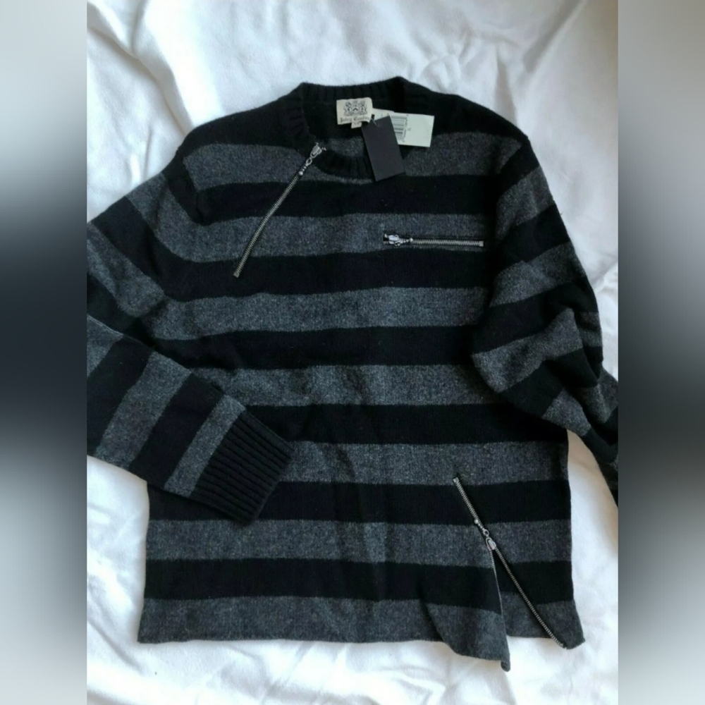 Juicy Couture Wool Men Sweater Striped XL Zipper Vintage And Rare